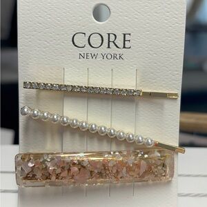 Pink Gold and Pearl Hair Clip Set